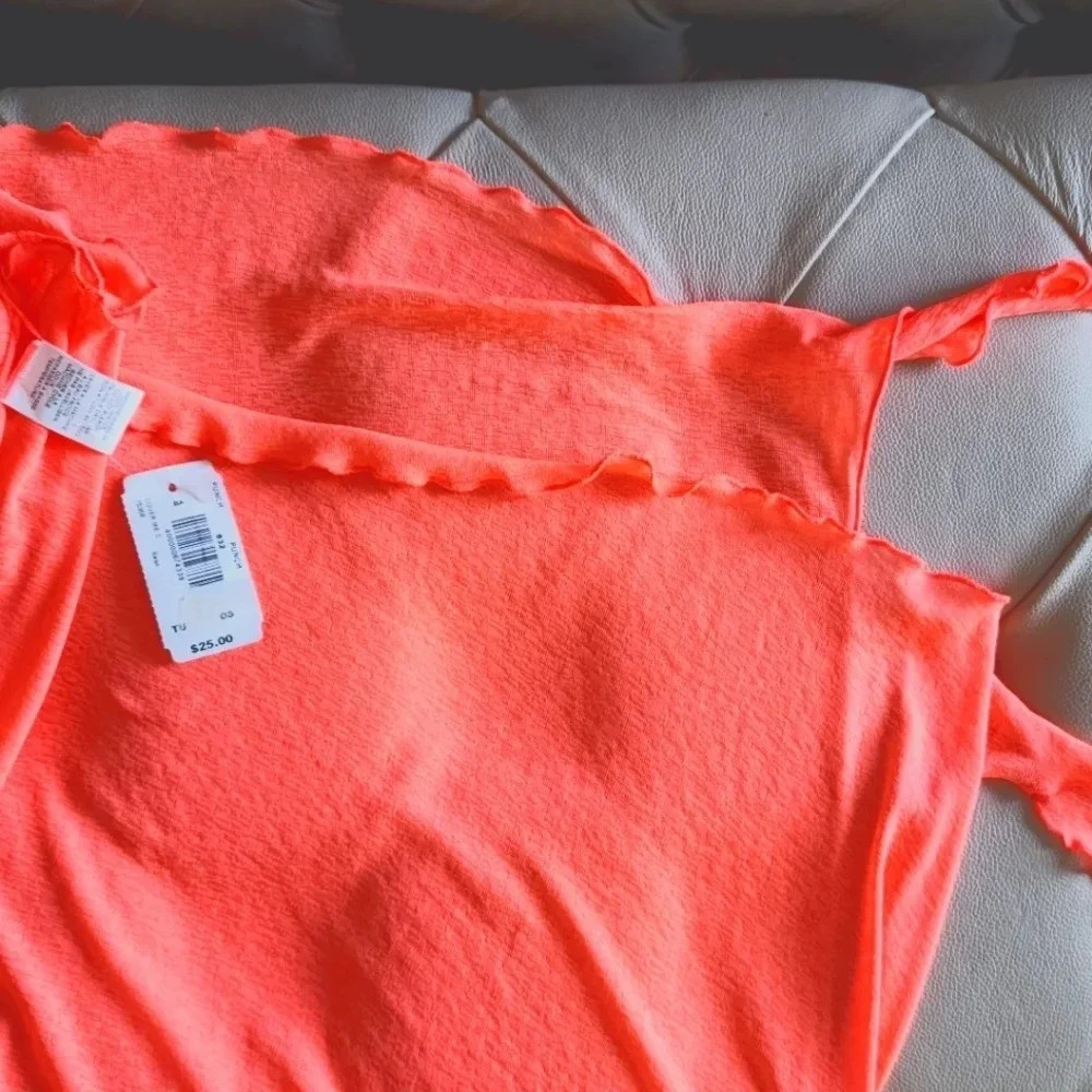 La Vie En Rose Swimwear Sarong Cover Up Dress Skirt Neon Coral One Size